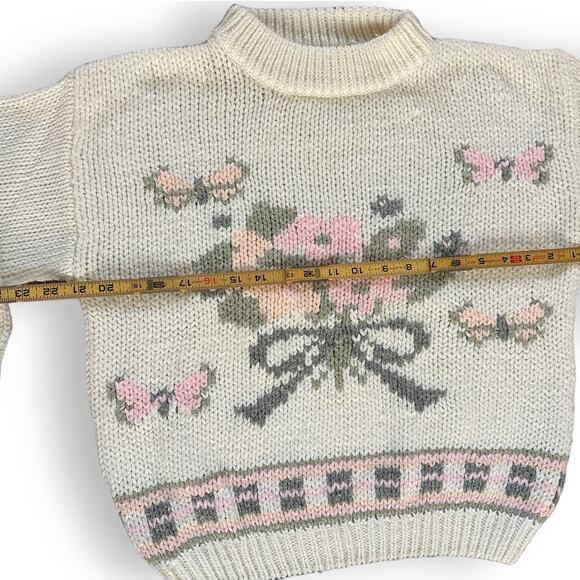 80s Cropped Hand Knit Bramble Lane Floral Sweater Intarsia Pastel Cottage - Picture 6 of 8